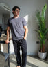 Men summer pajama set Grey T-shirt + Black Pants